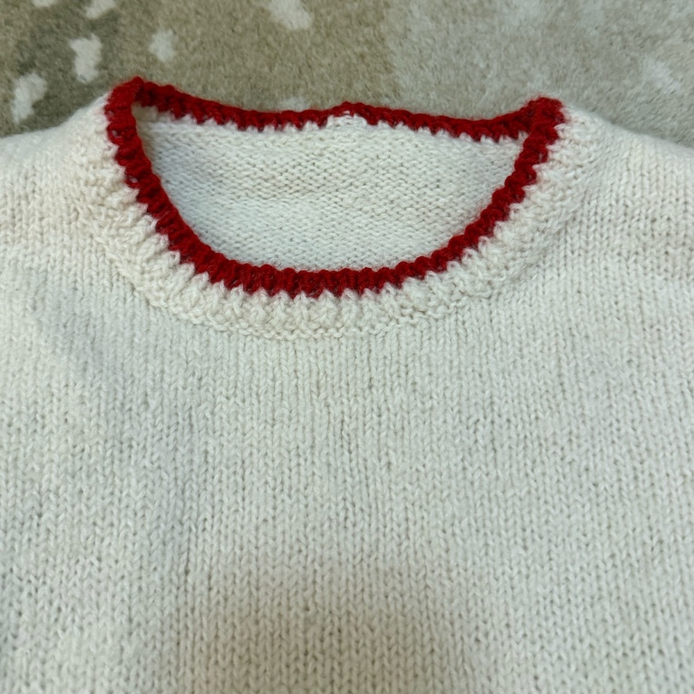 Vintage Unbranded Cream Wool Blend Knit Sweater Red Stripe Preppy Cottage core - Picture 7 of 7